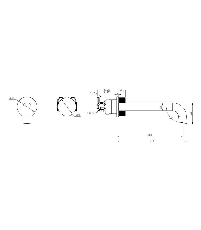Specification For Qi Progressive Wall Mounted Bath / Basin Mixer
