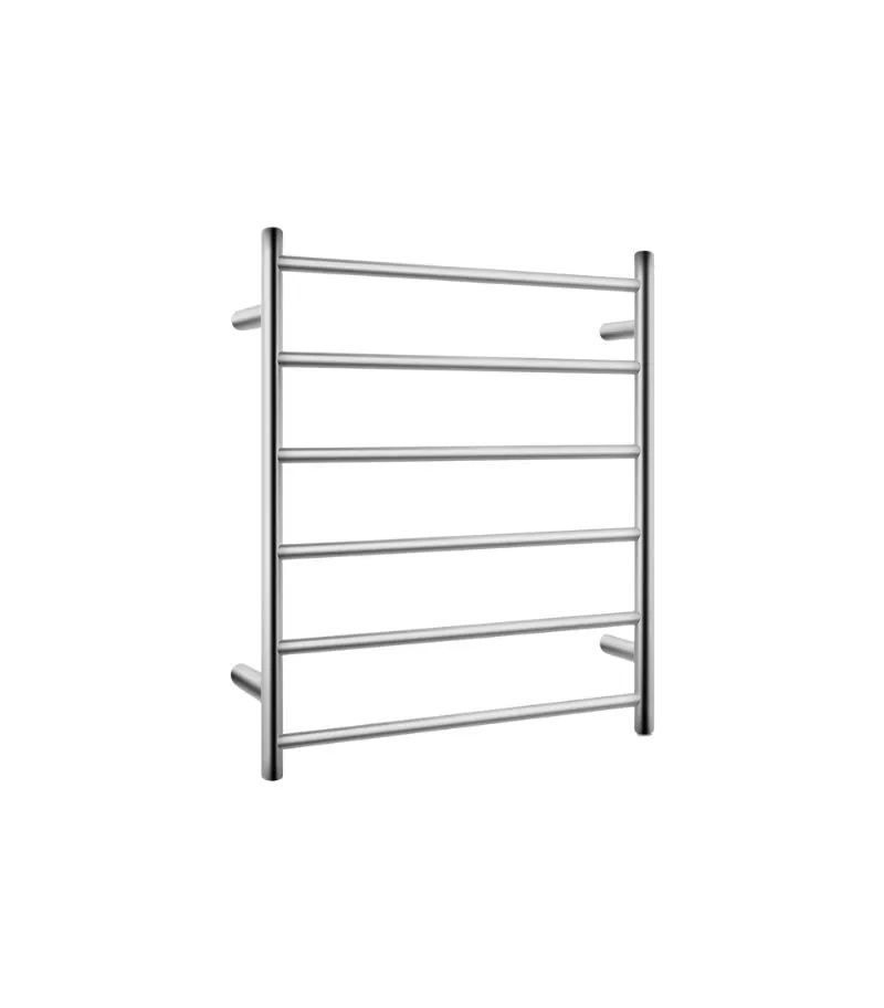 Aqua Round Heated Towel Rack 6 Bars - Brushed Nickel