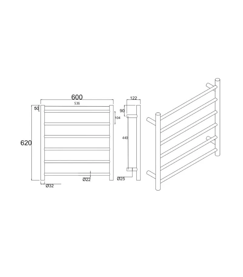 Aqua Round Heated Towel Rack 6 Bars Specification Aqua Round Heated Towel Rack 6 Bars Specification