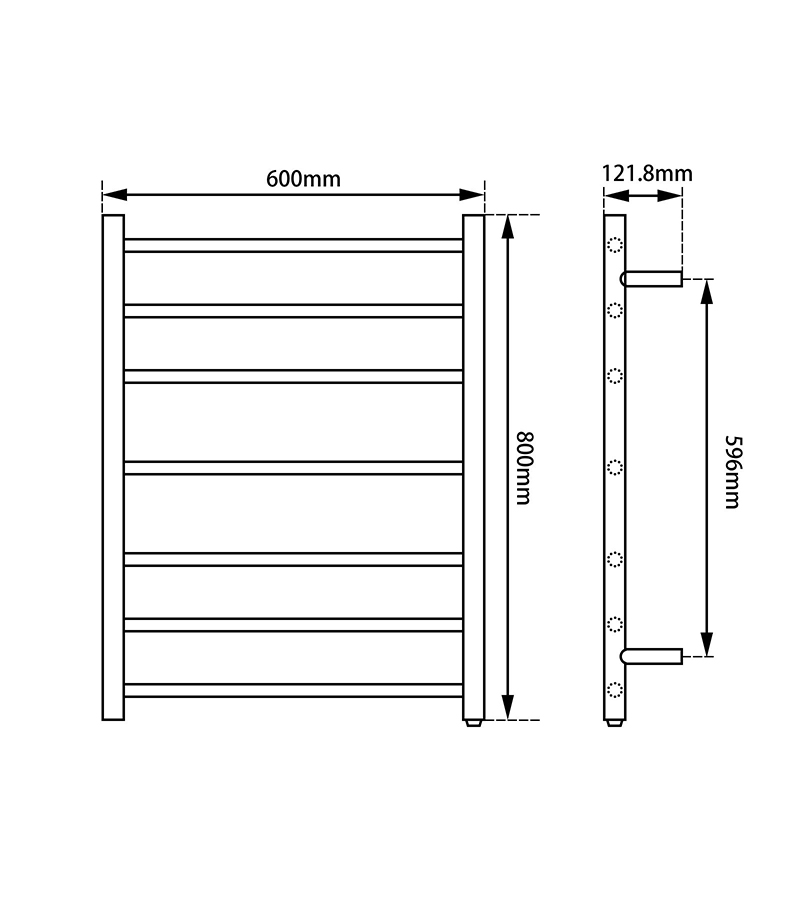 Specification For Aqua Round Heated Towel Rack 7 Bars (3+1+3)