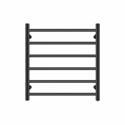 Aqua Round Matt Black Heated Towel Rack 6 Bars