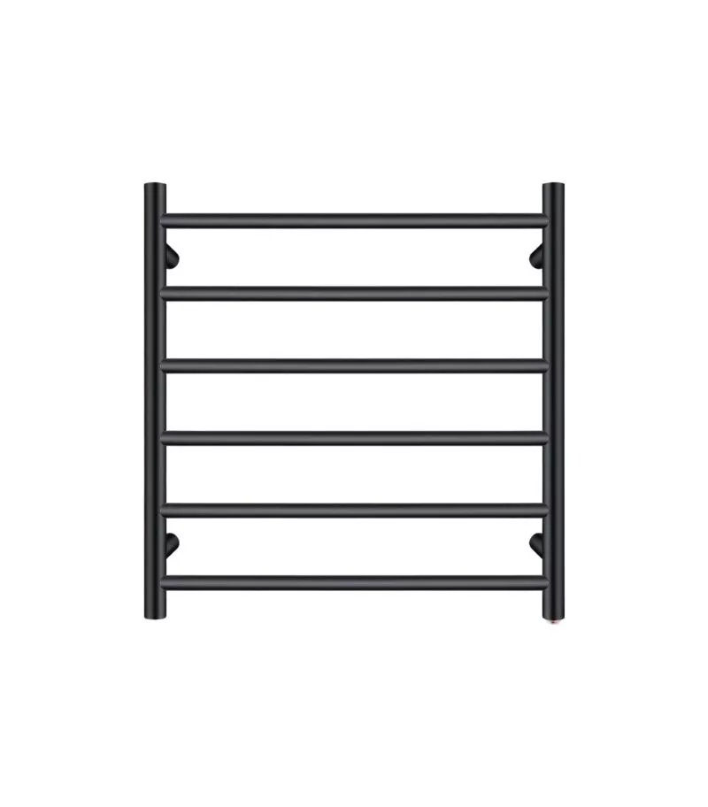 Aqua Round Matt Black Heated Towel Rack 6 Bars