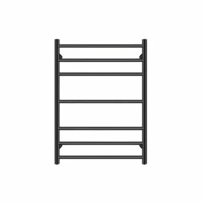 Aqua Round Matt Black Heated Towel Rack 7 Bars (3+1+3)