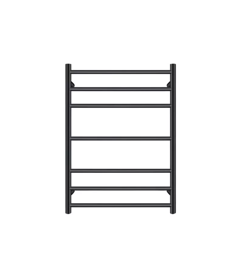 Aqua Round Matt Black Heated Towel Rack 7 Bars (3+1+3)