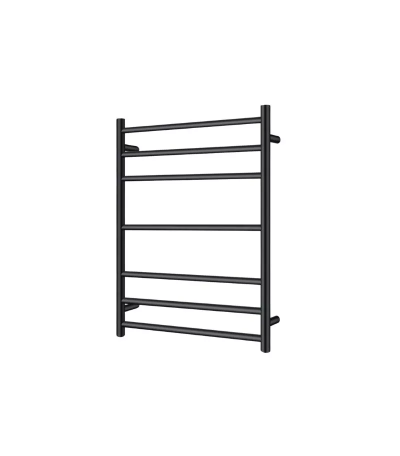 Aqua Round Matt Black Heated Towel Rack 7 Bars (3+1+3) Sideview