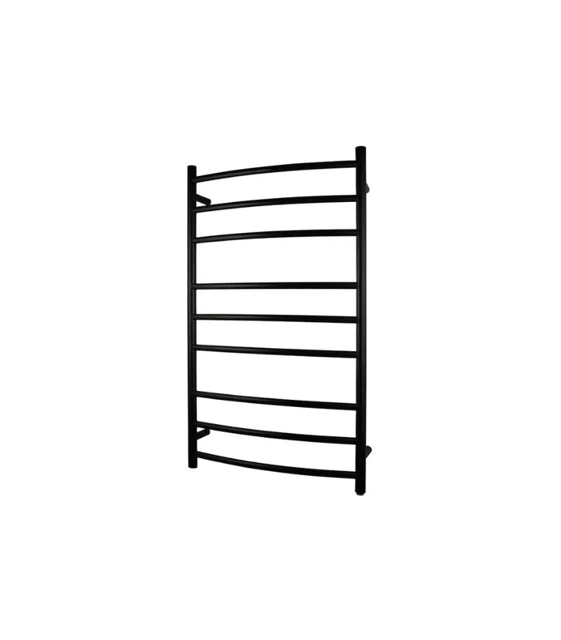 Aqua Round Heated Towel Rack 9 Bars - Matt Black