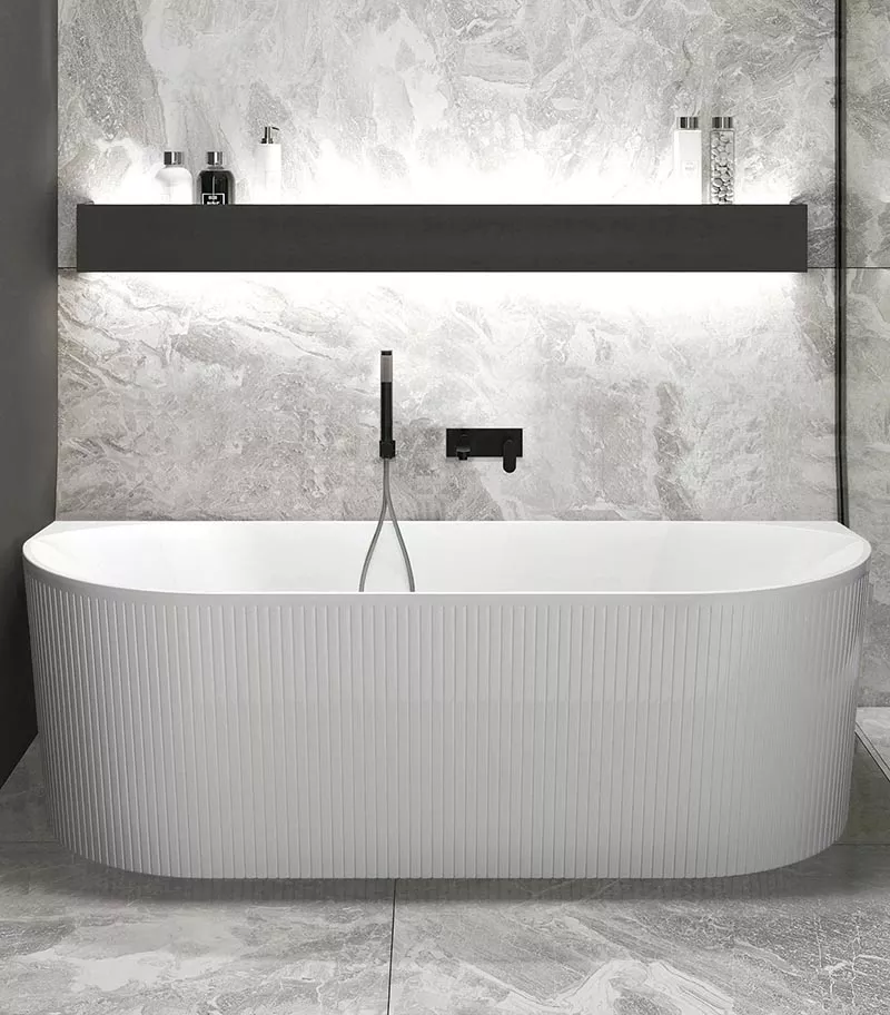 Noosa Back To Wall Freestanding Bath - Matt White