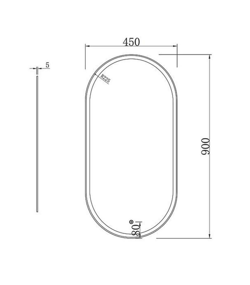 Specification For Noosa 450mm x 900mm Metal Frame Oval LED Mirror