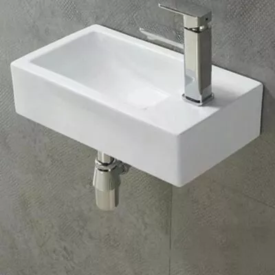 455 x 250 x 120mm Gloss White Ceramic Wall Hung Basin LH Bowl