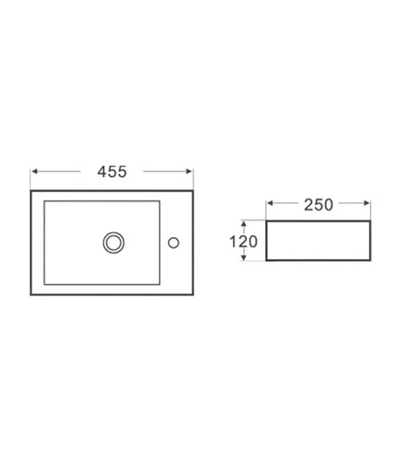 455 x 250 x 120mm Gloss White Ceramic Wall Hung Basin LH Specification