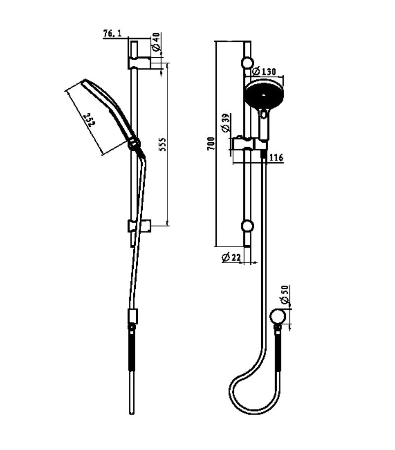 Gabe Round Hand Shower On Rail Specification Gabe Round Hand Shower On Rail Specification