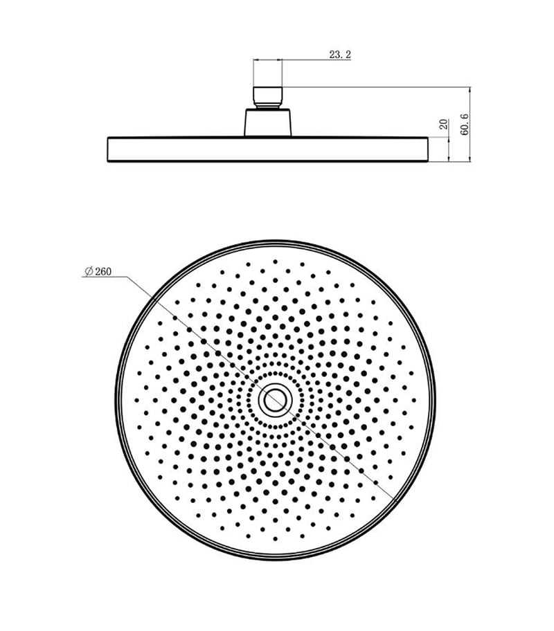 Specification For Gabe Round Shower Head 260mm