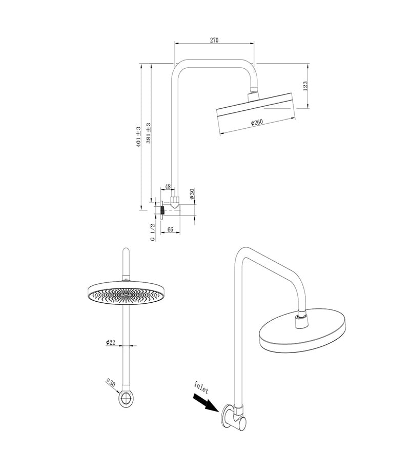 Specification For Gabe Shower Head With Arm