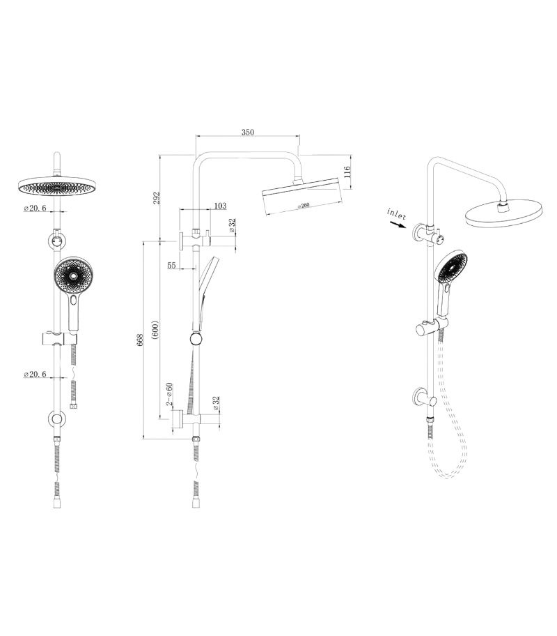 Gabe Twin Shower On Rail Specification