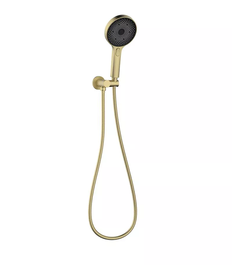 Gabe Brushed Gold Round Hand Shower With Wall Bracket