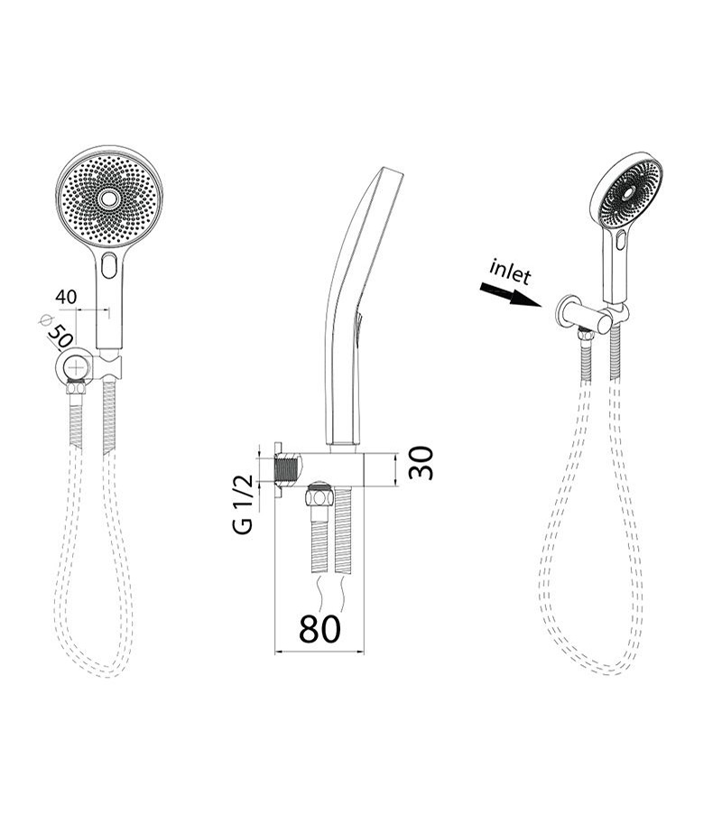Specification For Gabe Round Hand Shower With Wall Bracket