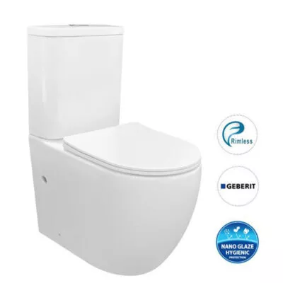 Cosenza Gloss White Rimless Flush Wall Faced Toilet Suite