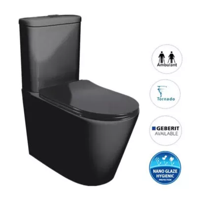 Feanza Matt Black Tornado Wall Faced Toilet Suite