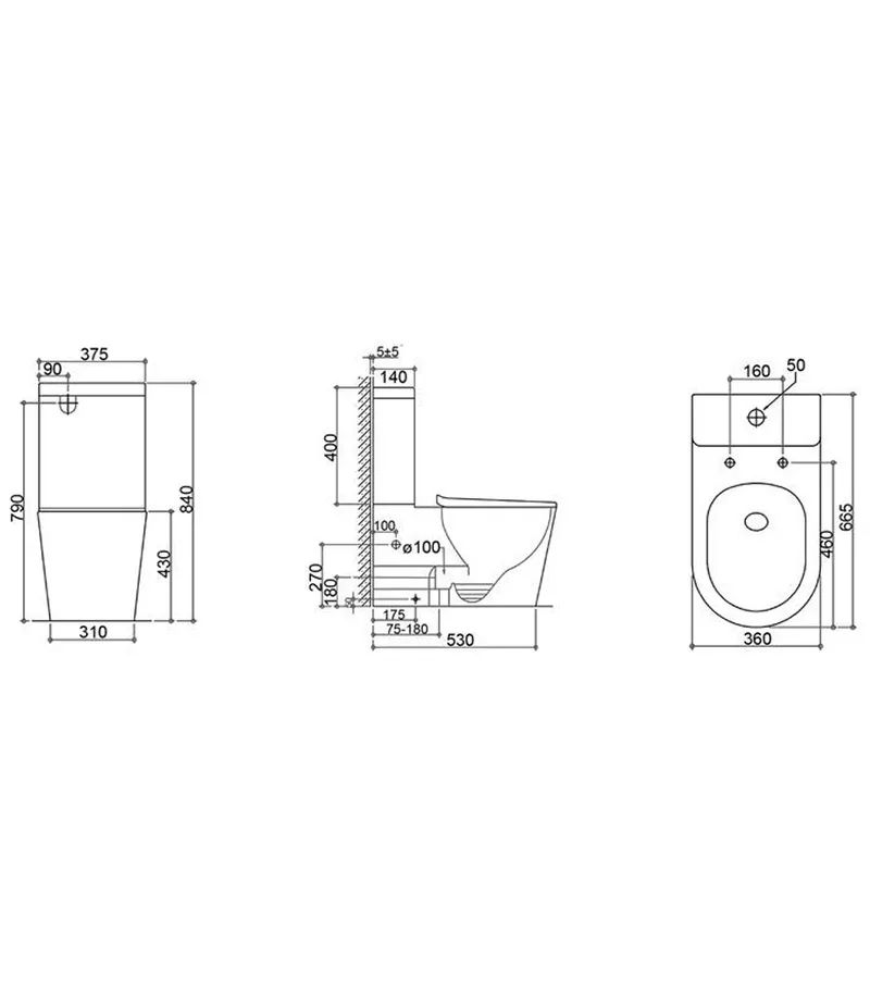 Feanza Matt Black Tornado Wall Faced Toilet Suite Specification