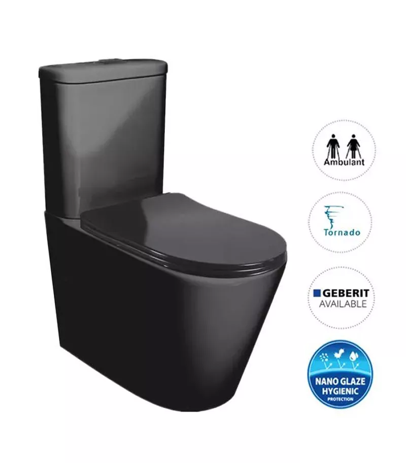 Feanza Matt Black Tornado Wall Faced Toilet Suite