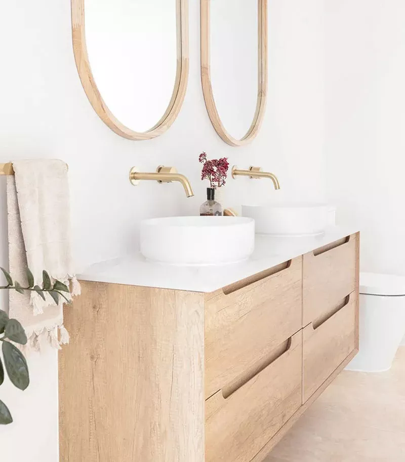 Byron Natural Oak 1200/1500mm Double Bowl Plywood Wall Hung Vanity-Sideview Byron Natural Oak 1200/1500mm Double Bowl Plywood Wall Hung Vanity-Sideview