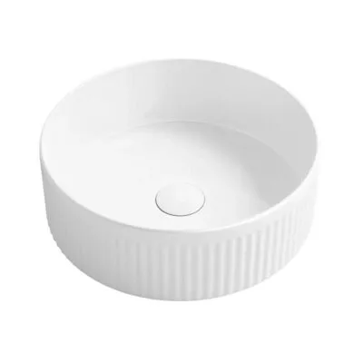 Oxford 395mm White Fluted Round Above Counter Ceramic Basin