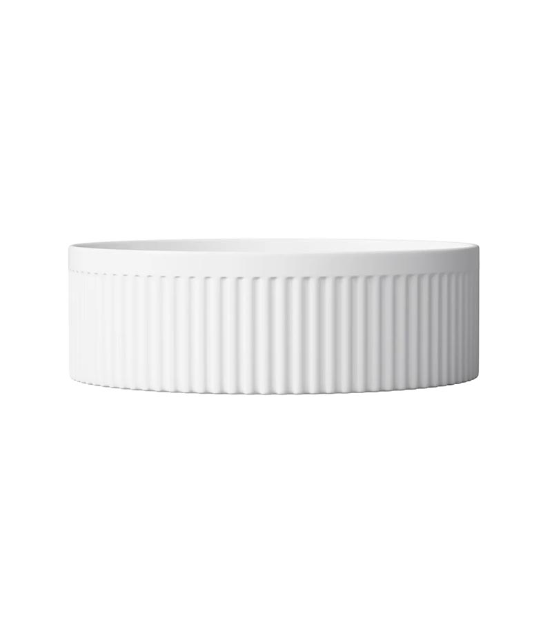 Oxford 395mm White Fluted Round Above Counter Ceramic Basin - Front View