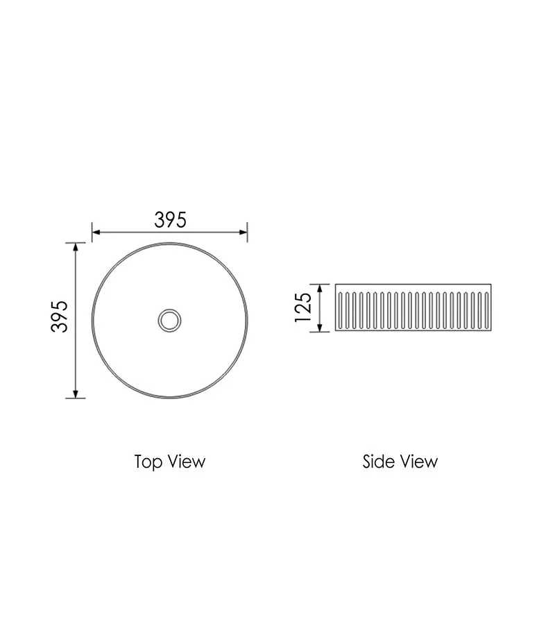 Oxford 395mm Fluted Round Above Counter Ceramic Basin Specification