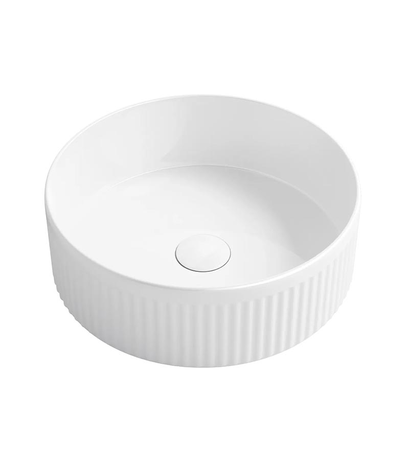 Oxford 395mm White Fluted Round Above Counter Ceramic Basin