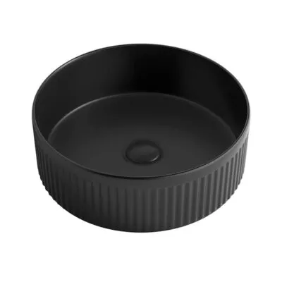 Oxford 395mm Matt Black Fluted Round Above Counter Ceramic Basin