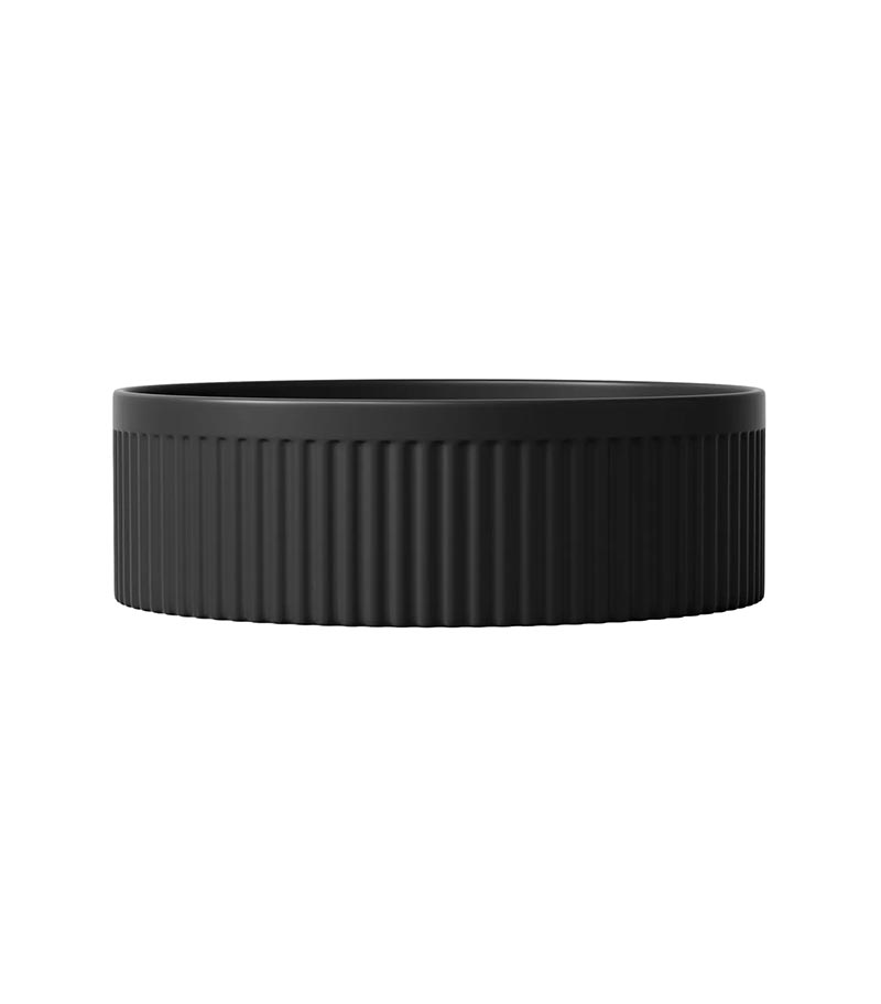 Oxford 395mm Matt Black Fluted Round Above Counter Ceramic Basin - Front View