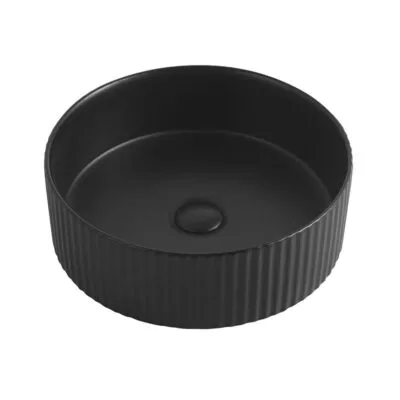 Marlo 400mm Matt Black Fluted Round Above Counter Ceramic Basin