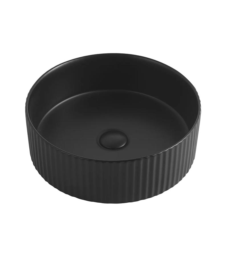 Marlo 400mm Matt Black Fluted Round Above Counter Ceramic Basin