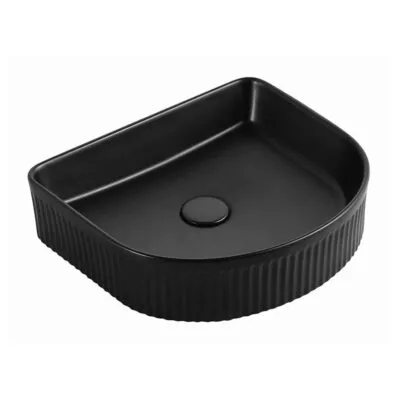 Archie 415mm Matt Black Fluted Above Counter Ceramic Basin