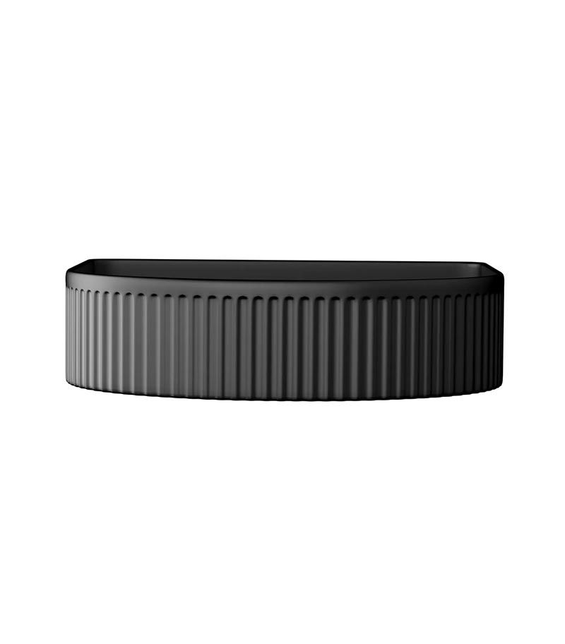 Archie 415mm Matt Black Fluted Above Counter Ceramic Basin - Front view