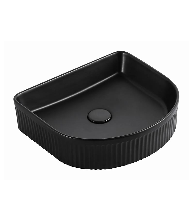 Archie 415mm Matt Black Fluted Above Counter Ceramic Basin