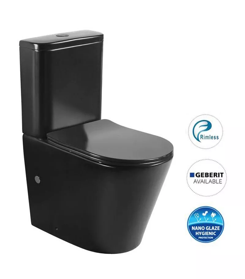 Oasis Matt Black Rimless Wall Faced Toilet Suite