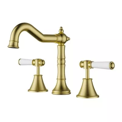 Clasico Ceramic Handle Basin Tap Set - Brushed Gold