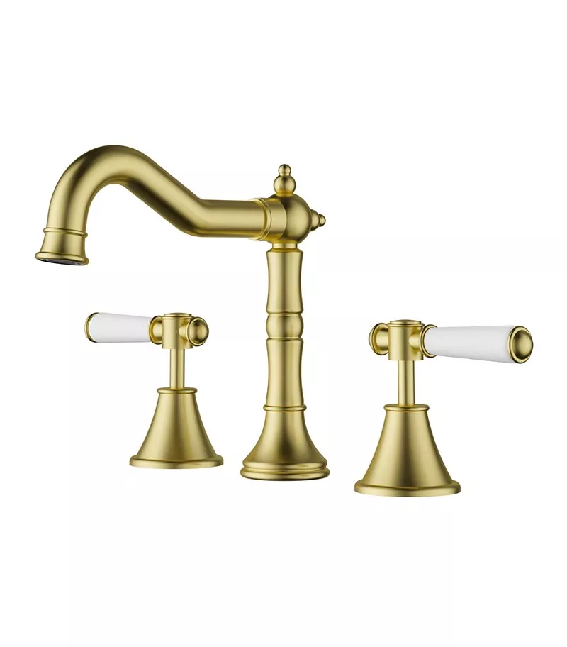 Clasico Ceramic Handle Basin Tap Set - Brushed Gold