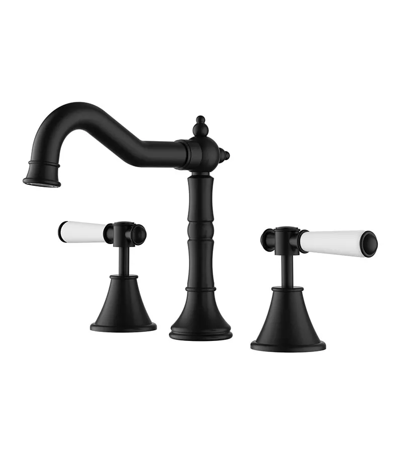 Clasico Ceramic Handle Basin Tap Set - Matt Black