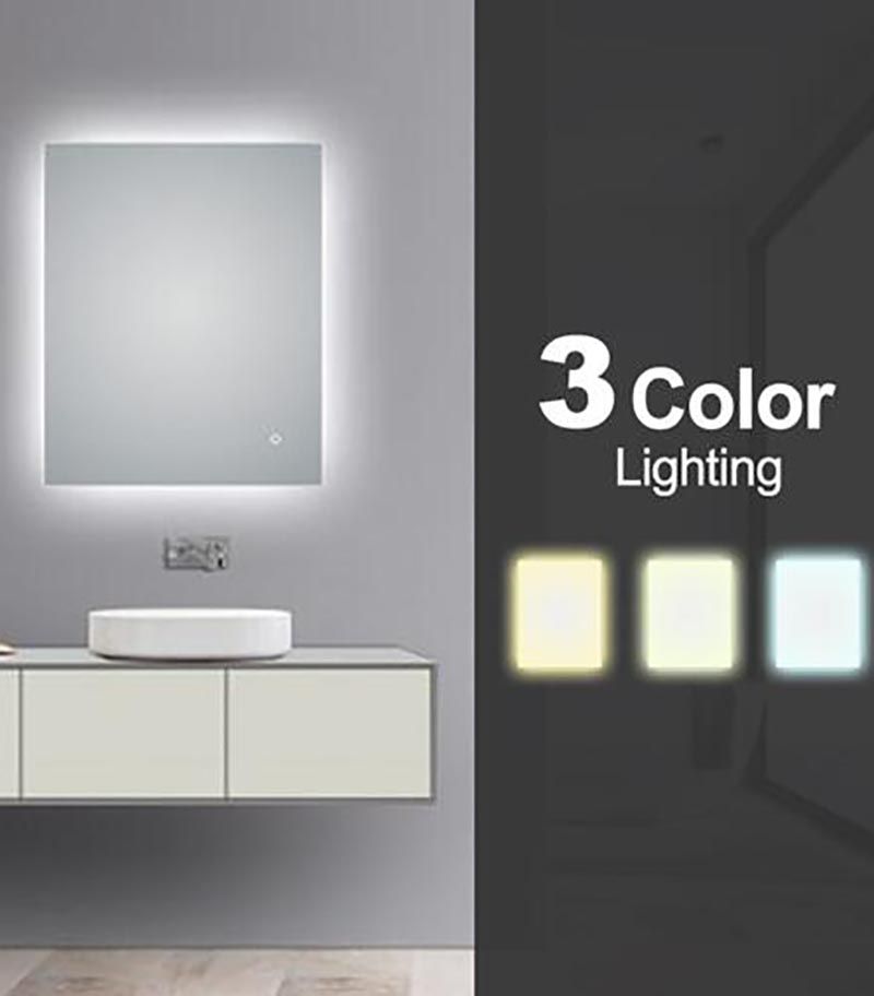 Aqua 600mm x 750mm Rectangle LED Mirror With 3 Color Lighting & Touch Sensor Switch Defogger Pad