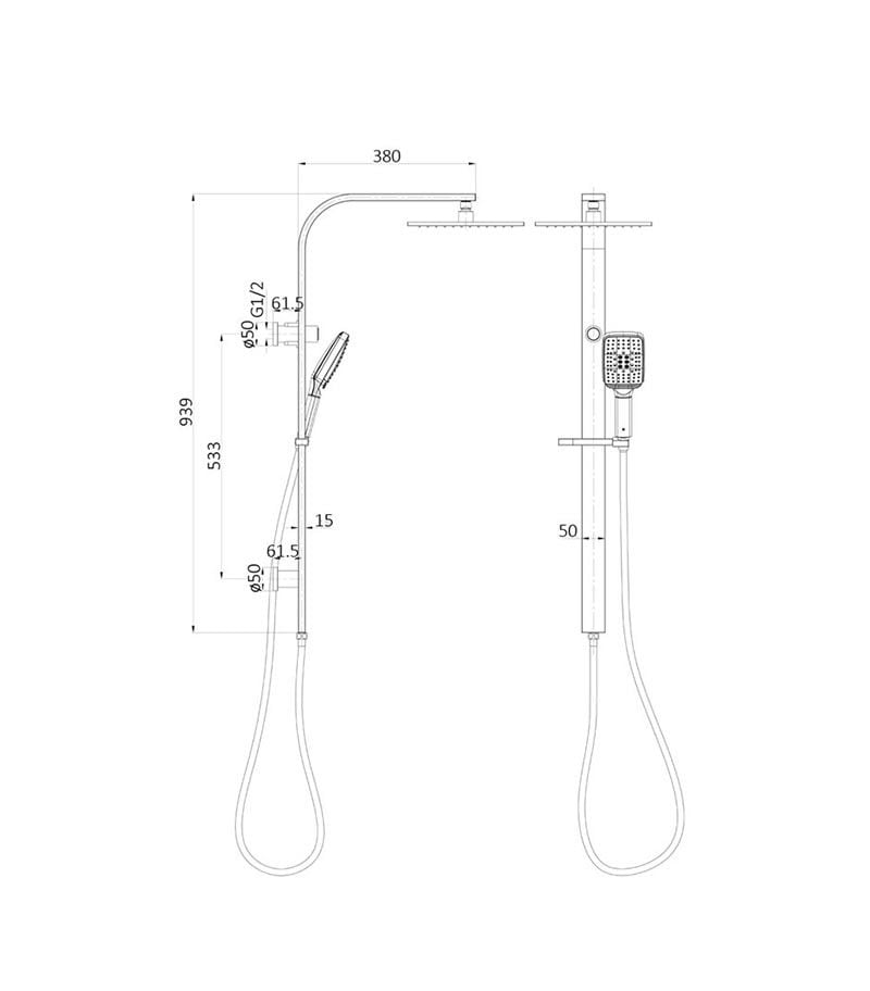 E-RENOVATION | Twin Shower Systems | Sando Chrome Twin Shower Set With 6 Function Patent Hand shower - 2