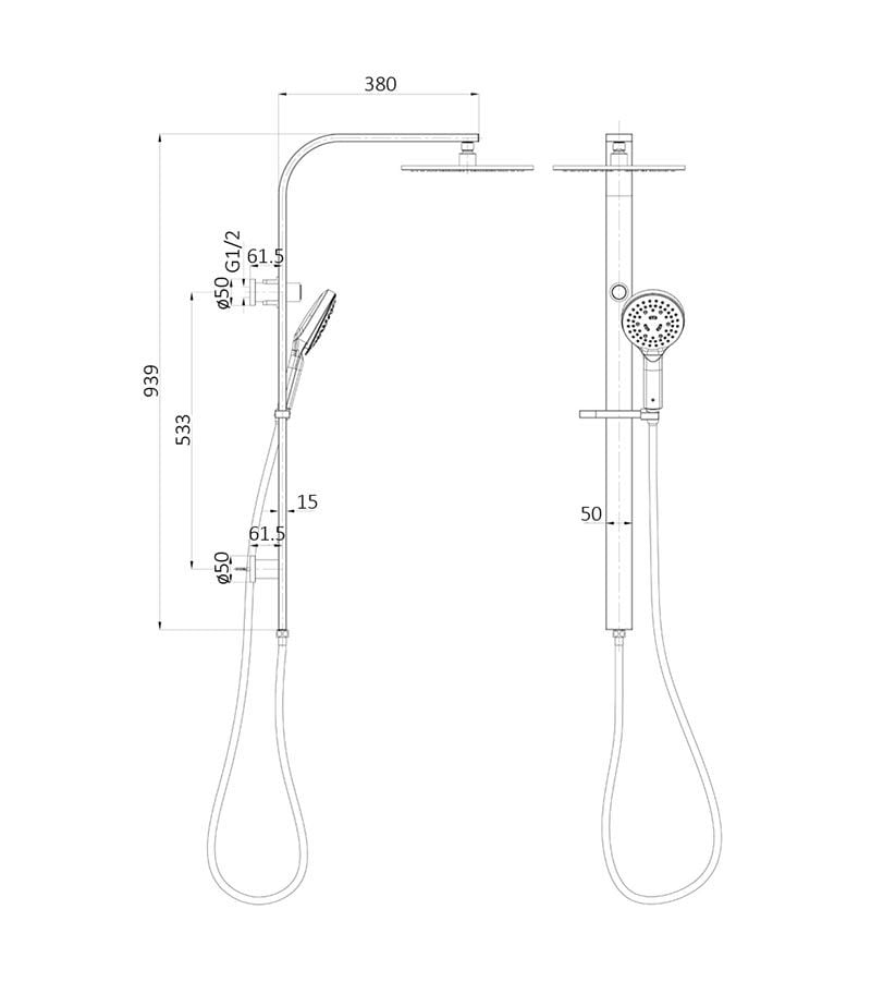 Regal Matt Black Twin Shower Set With 6 Function Patent Hand shower