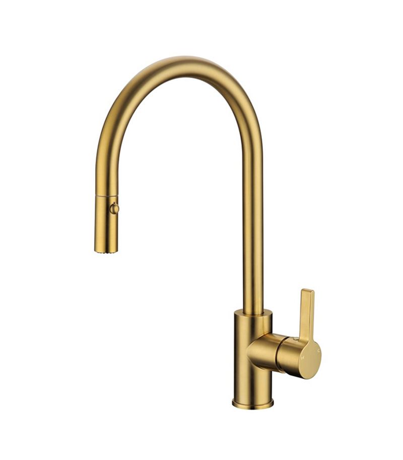 Opus Brushed Gold Gooseneck Pull Out Sink Mixer