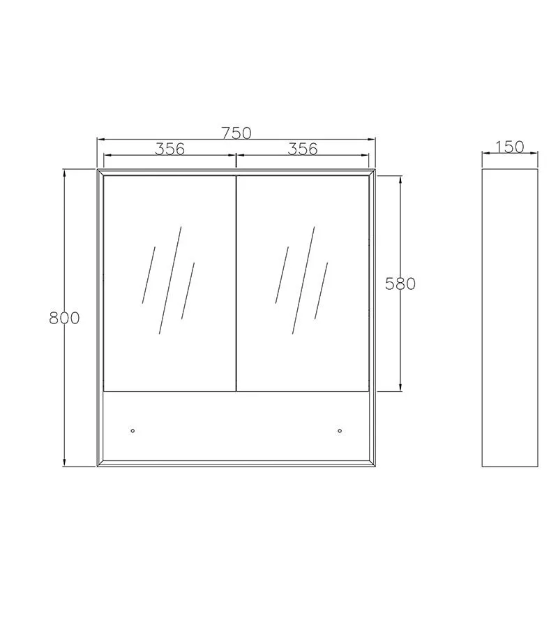 Marlo 750mm x 800mm Matt Black Shaving Cabinet With Shelf