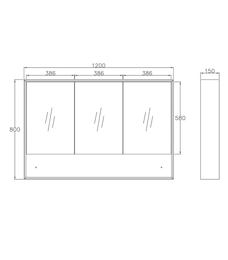 Marlo 1200mm x 800mm Matt Black Shaving Cabinet With Shelf