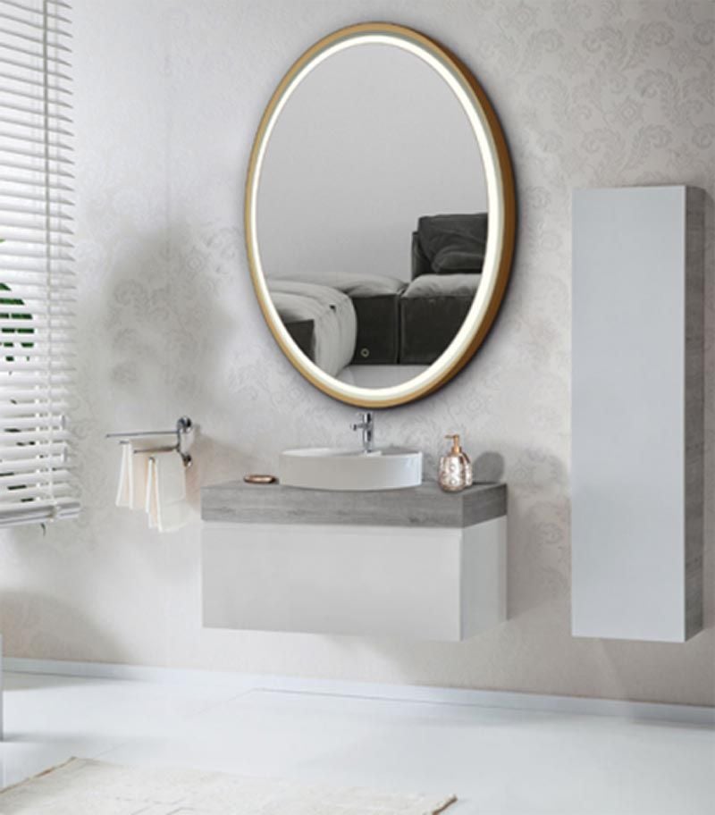 Reno 600mm x 600mm Brushed Gold Framed Round LED Mirror