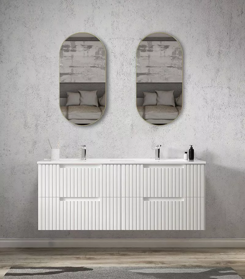 images E-RENOVATION | 1500mm Vanity Units | Noosa Matt White 1500mm Double Bowls Plywood Wall Hung Vanity - 2