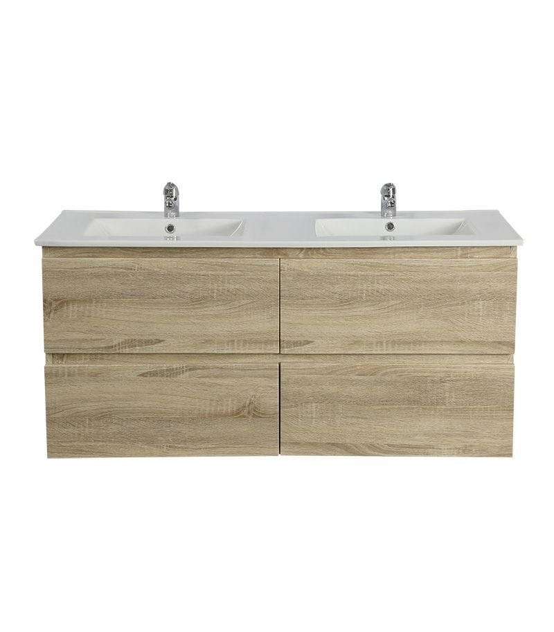 White Oak 1500mm Double Bowls MDF Wall Hung Vanity
