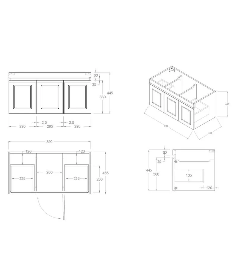 Technical Drawing For Hampton Shaker 900mm Plywood Wall Hung Vanity Technical Drawing For Hampton Shaker 900mm Plywood Wall Hung Vanity